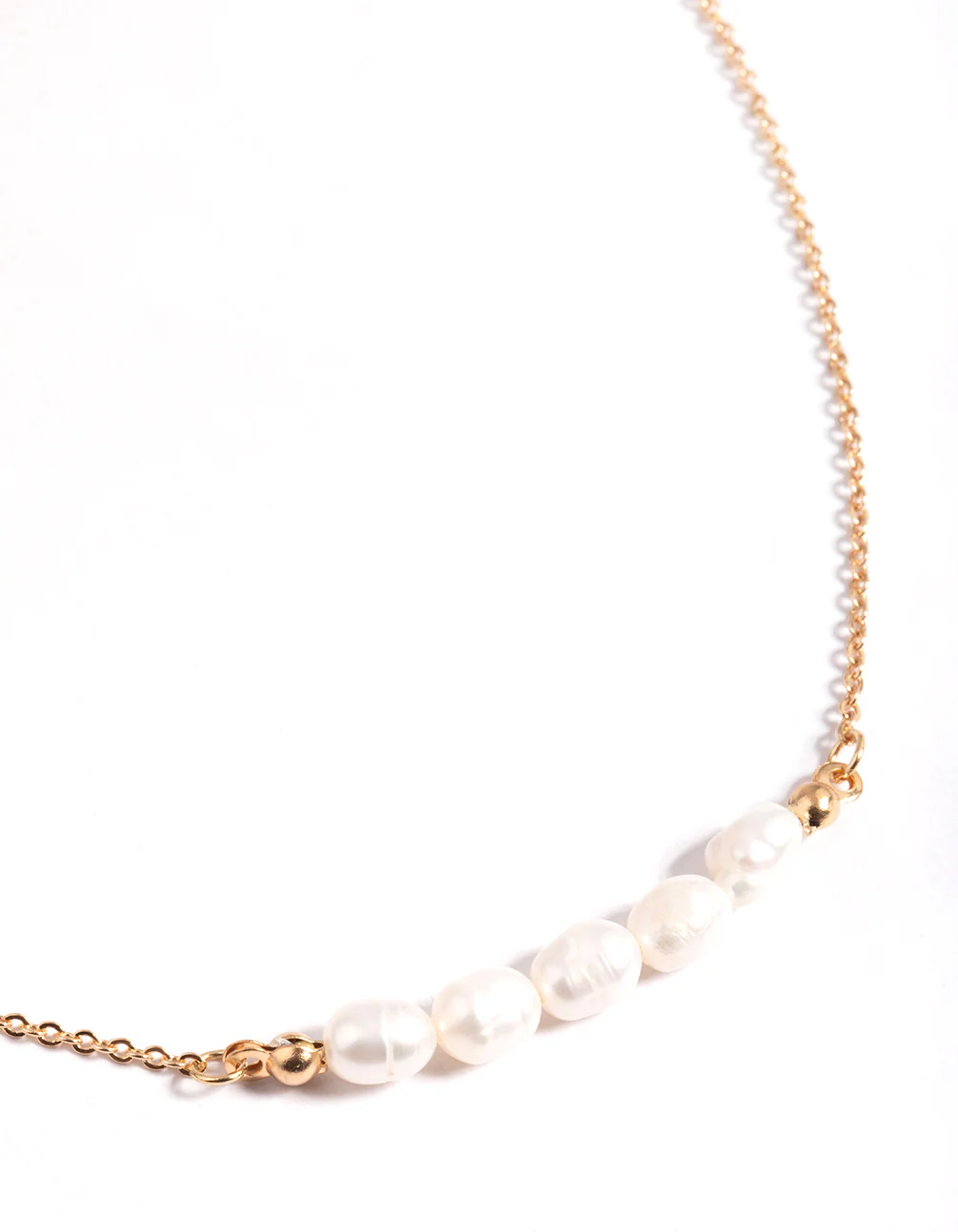 Gold Five Freshwater Pearl Simple Necklace - Image 2