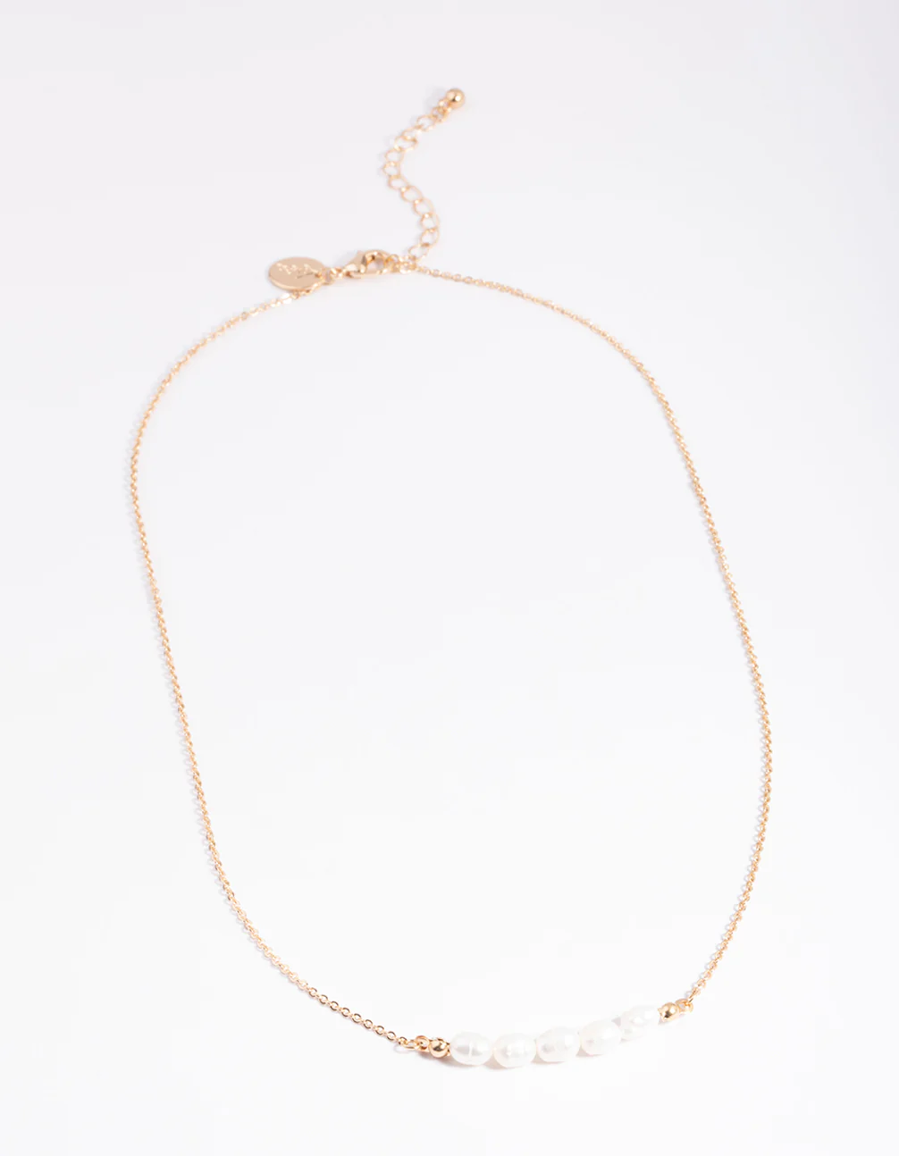 Gold Five Freshwater Pearl Simple Necklace - Image 3