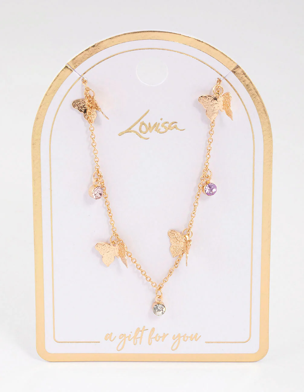 Gold Butterfly Drop Station Necklace - Image 2