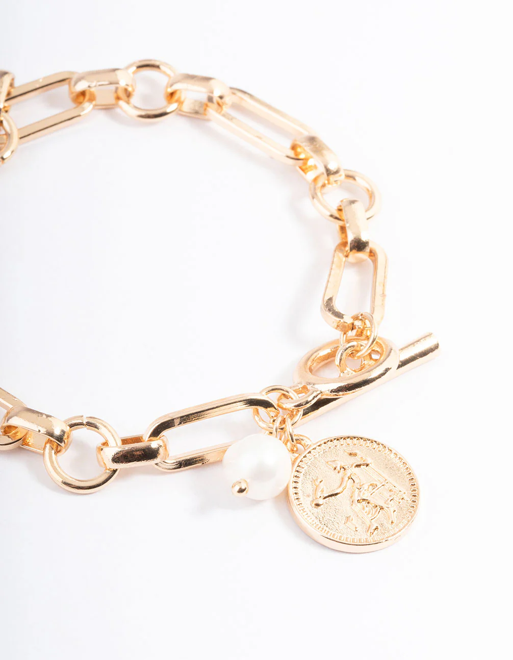 Gold Chunky Coin & Pearl Bracelet - Image 2