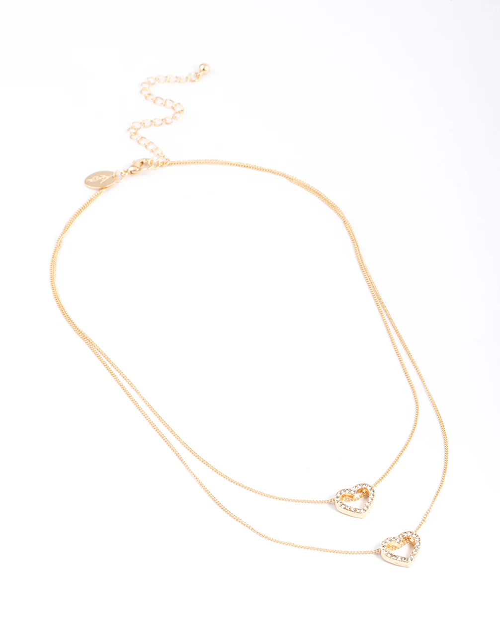 Gold Double Diamante Open Heart Necklace - Image 2