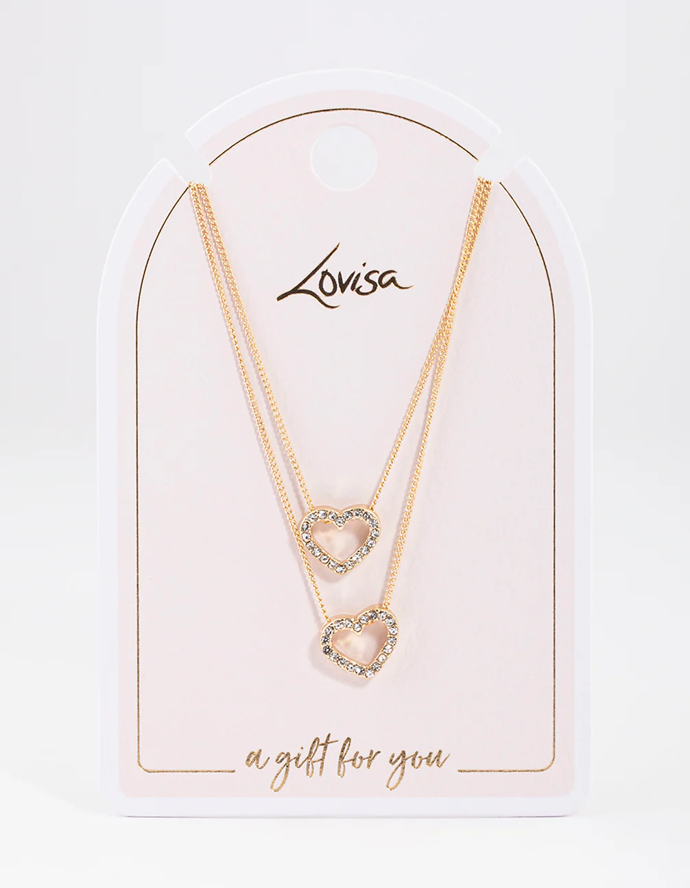 Gold Double Diamante Open Heart Necklace - Image 3
