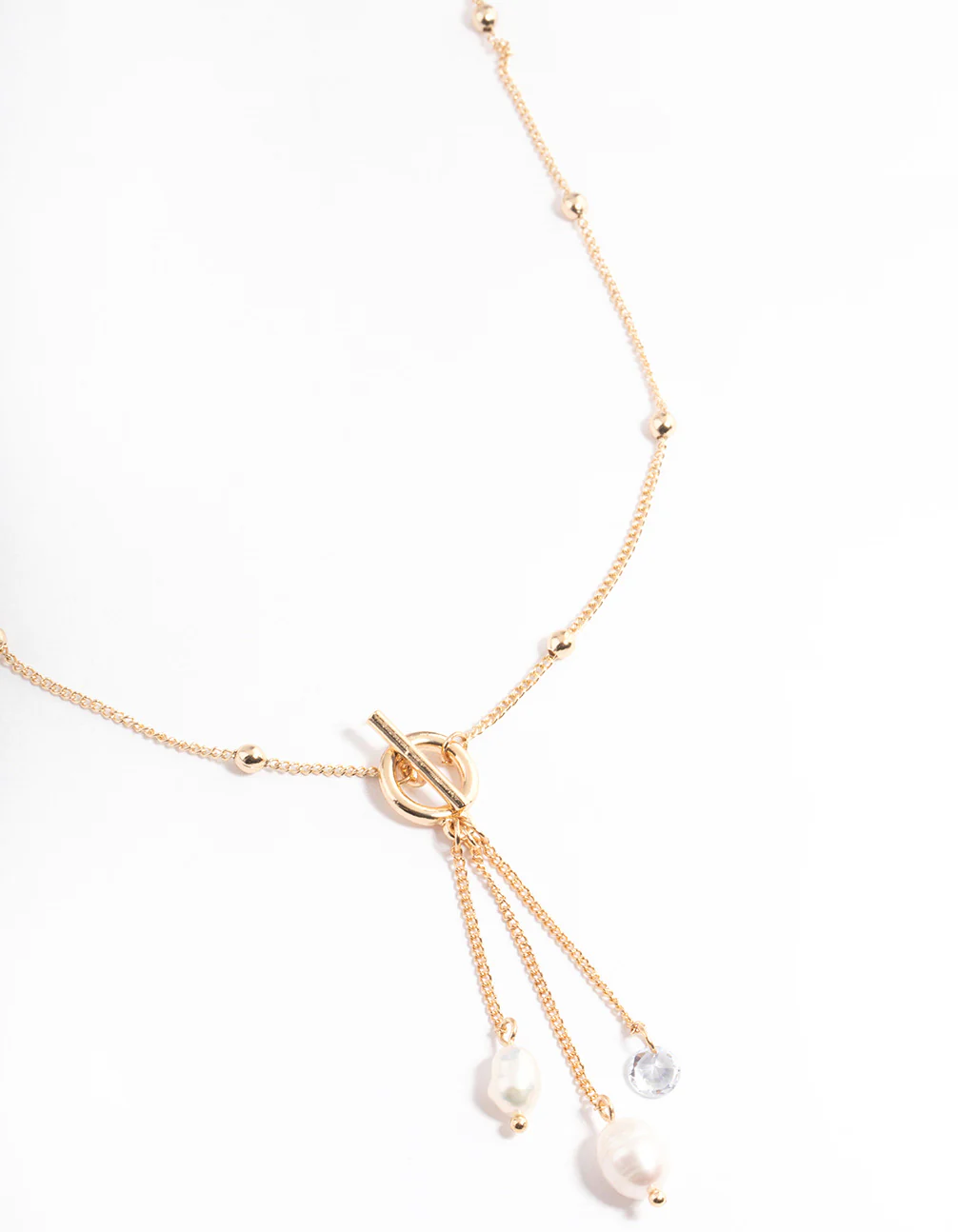 Gold Freshwater Pearl T&O Station Necklace - Image 2