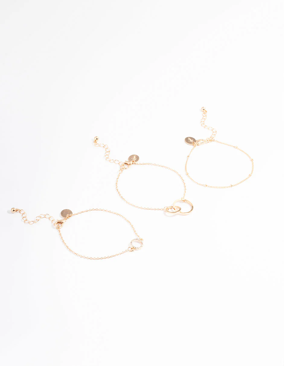 Gold Open Circle Linked Bracelet Pack - Image 2