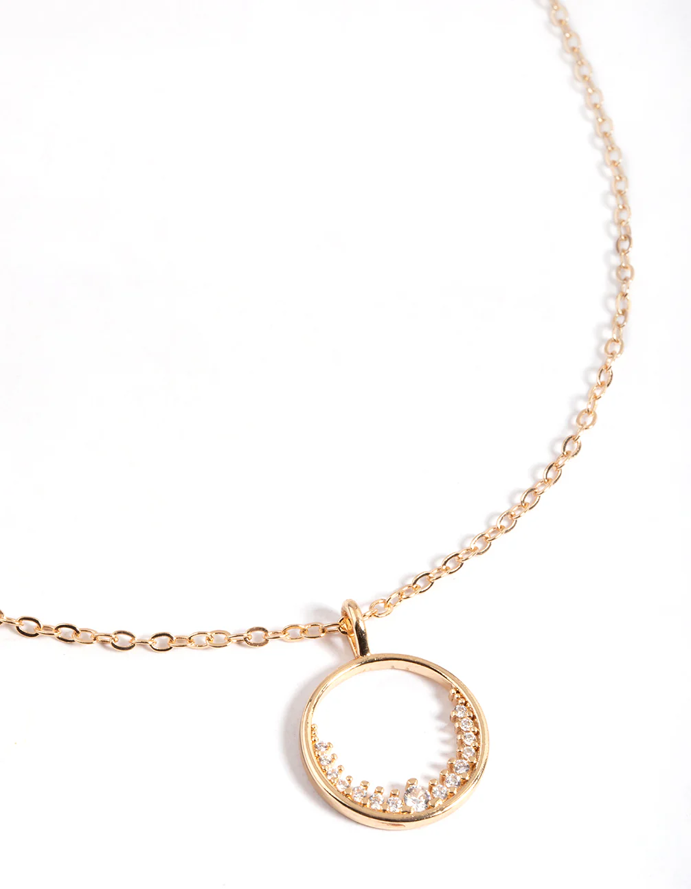 Gold Open Semi Diamante Circle Necklace - Image 2