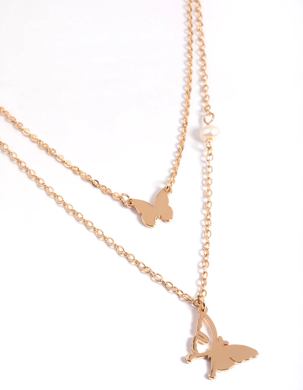 Gold Pearl & Butterfly Station Necklace - Image 2
