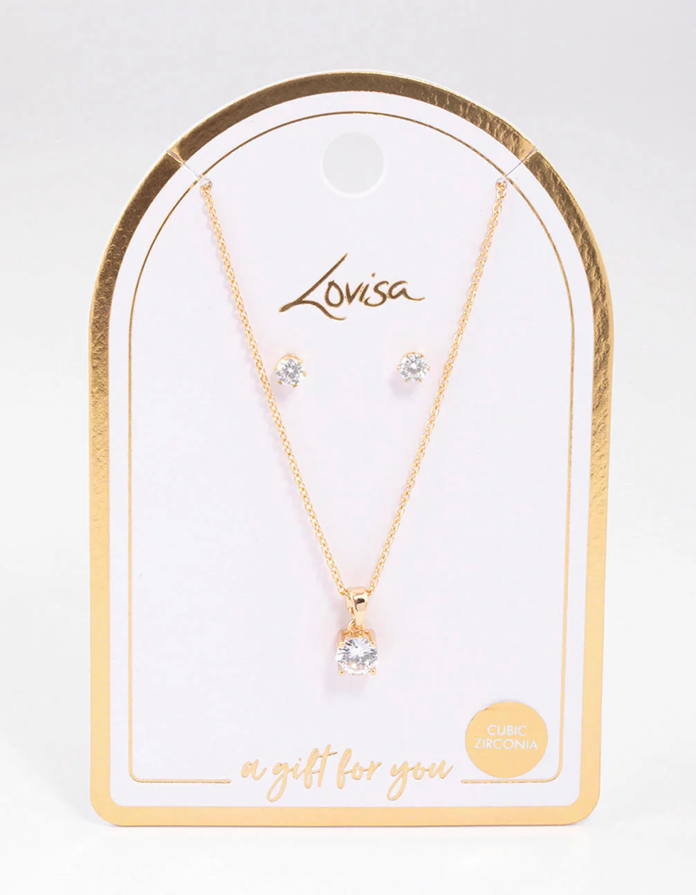 Gold Round Solitaire Necklace & Earring Set - Image 2