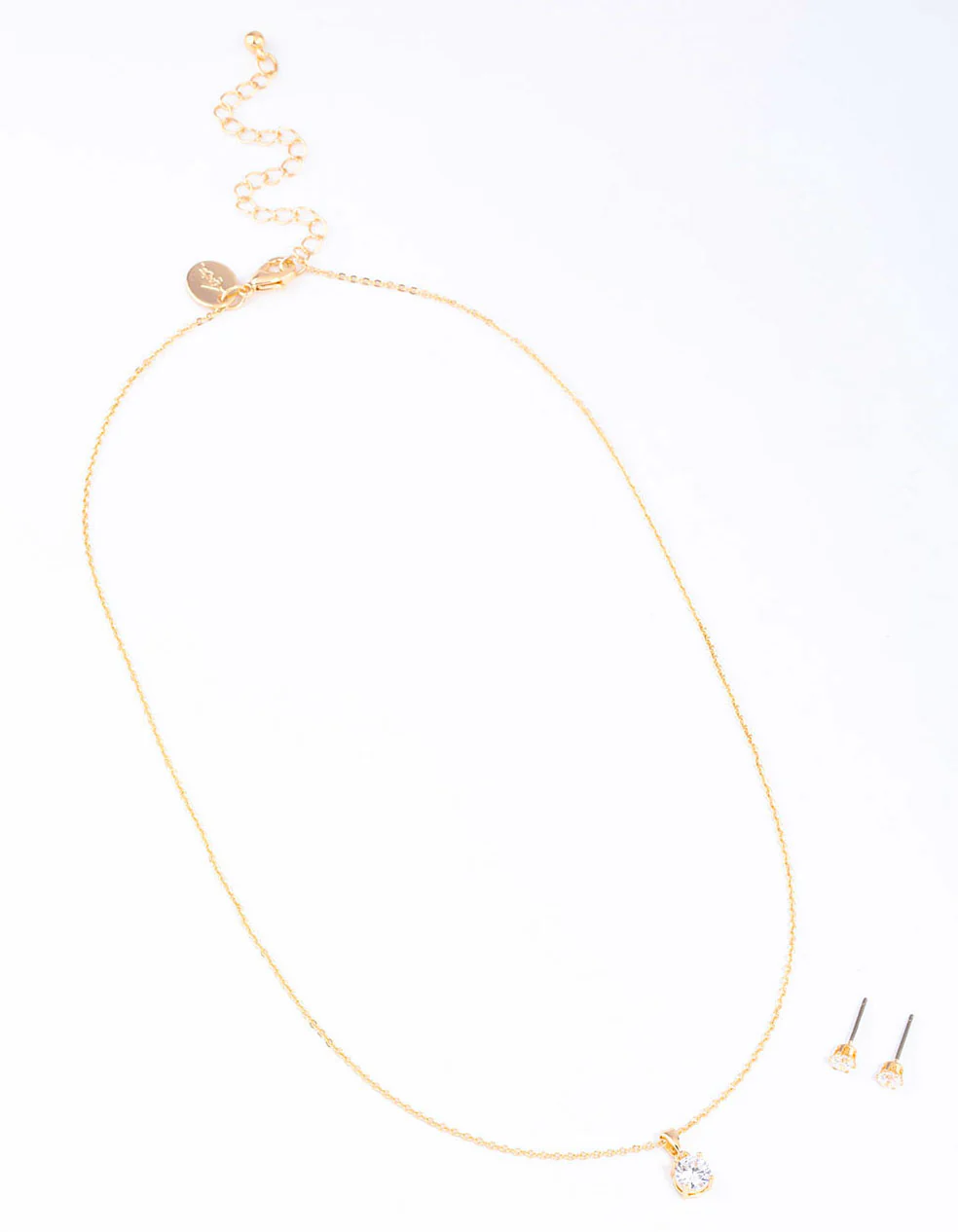 Gold Round Solitaire Necklace & Earring Set - Image 3