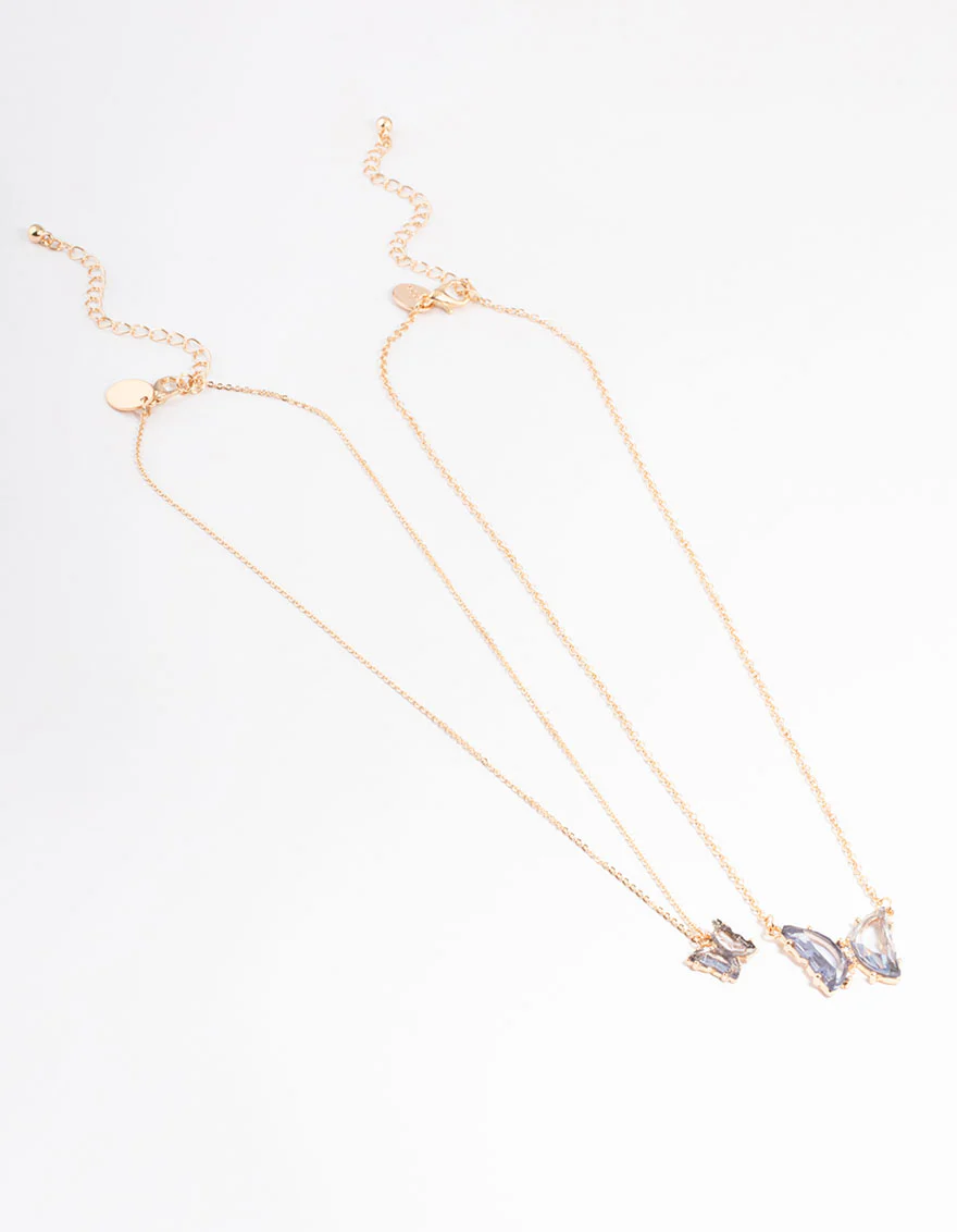 Gold Statement Diamante Butterfly Necklace - Image 2