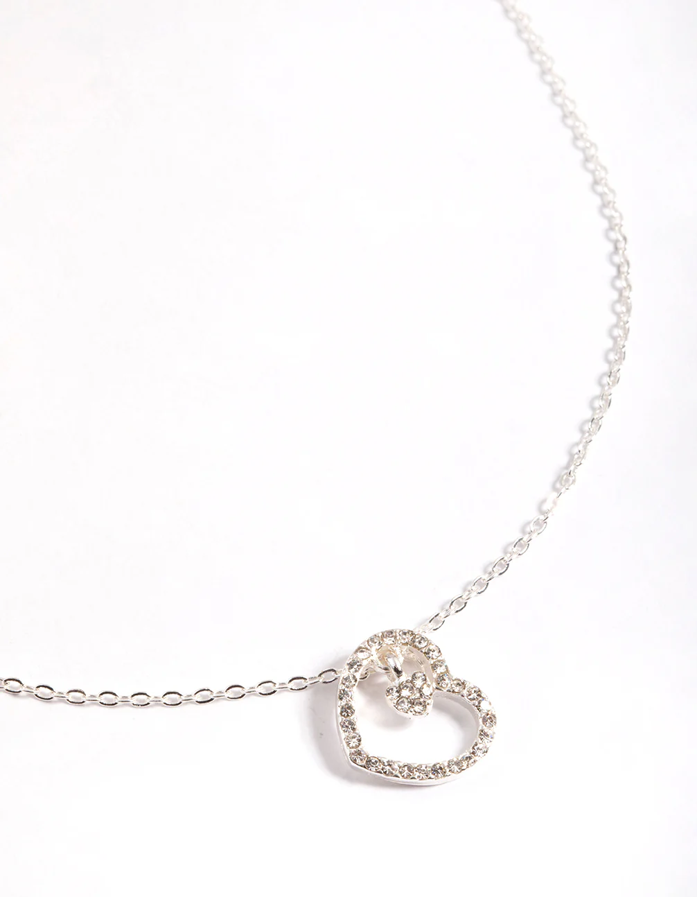 Silver Asymmetrical Diamante Heart Necklace - Image 2