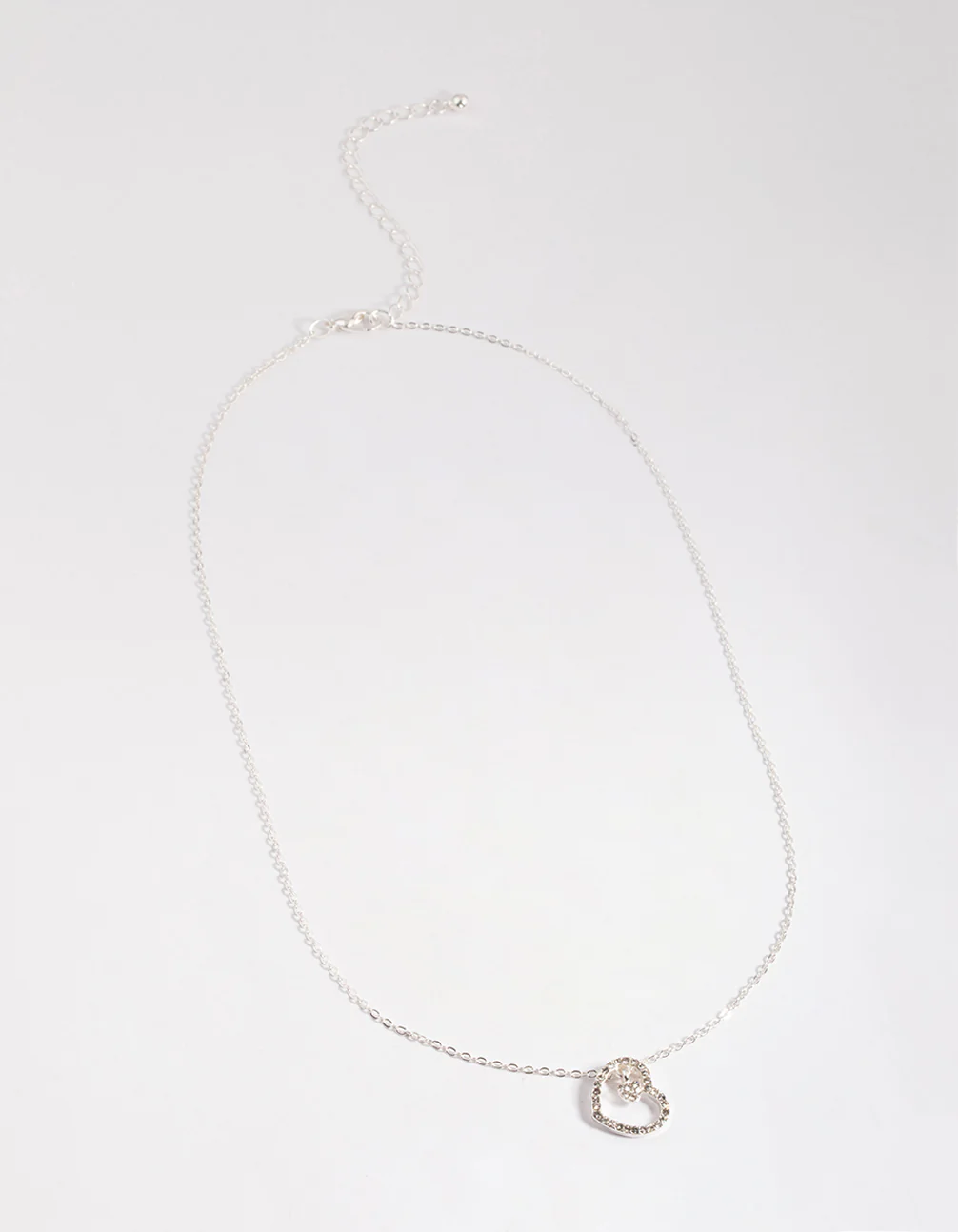 Silver Asymmetrical Diamante Heart Necklace - Image 3