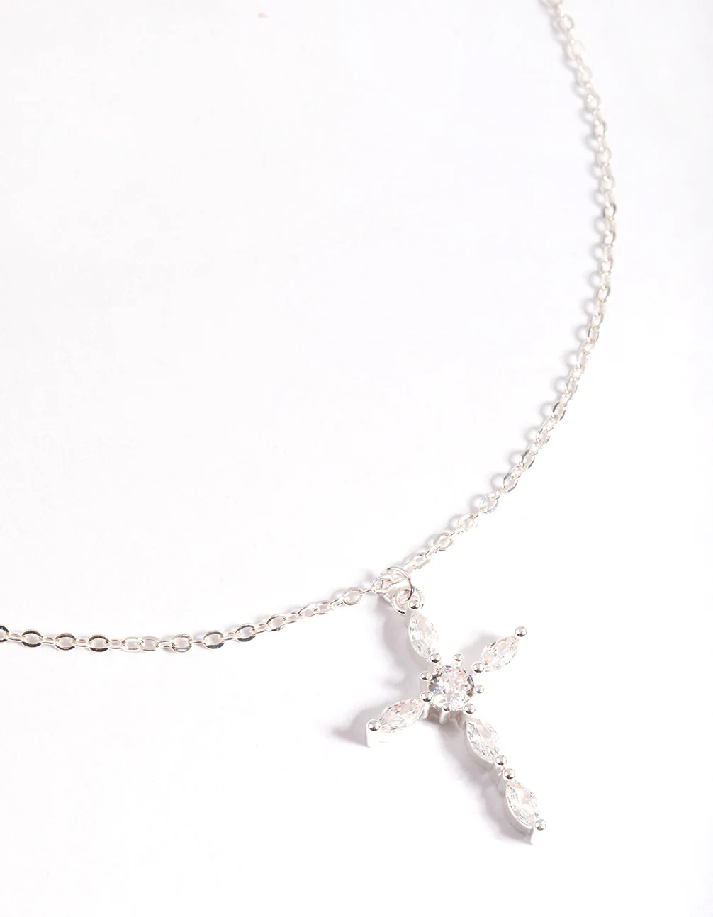 Silver Classic Diamante Cross Necklace - Image 2