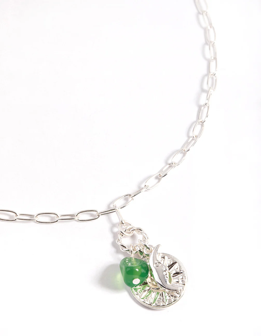Silver Crescent & Disc Charm Necklace - Image 2