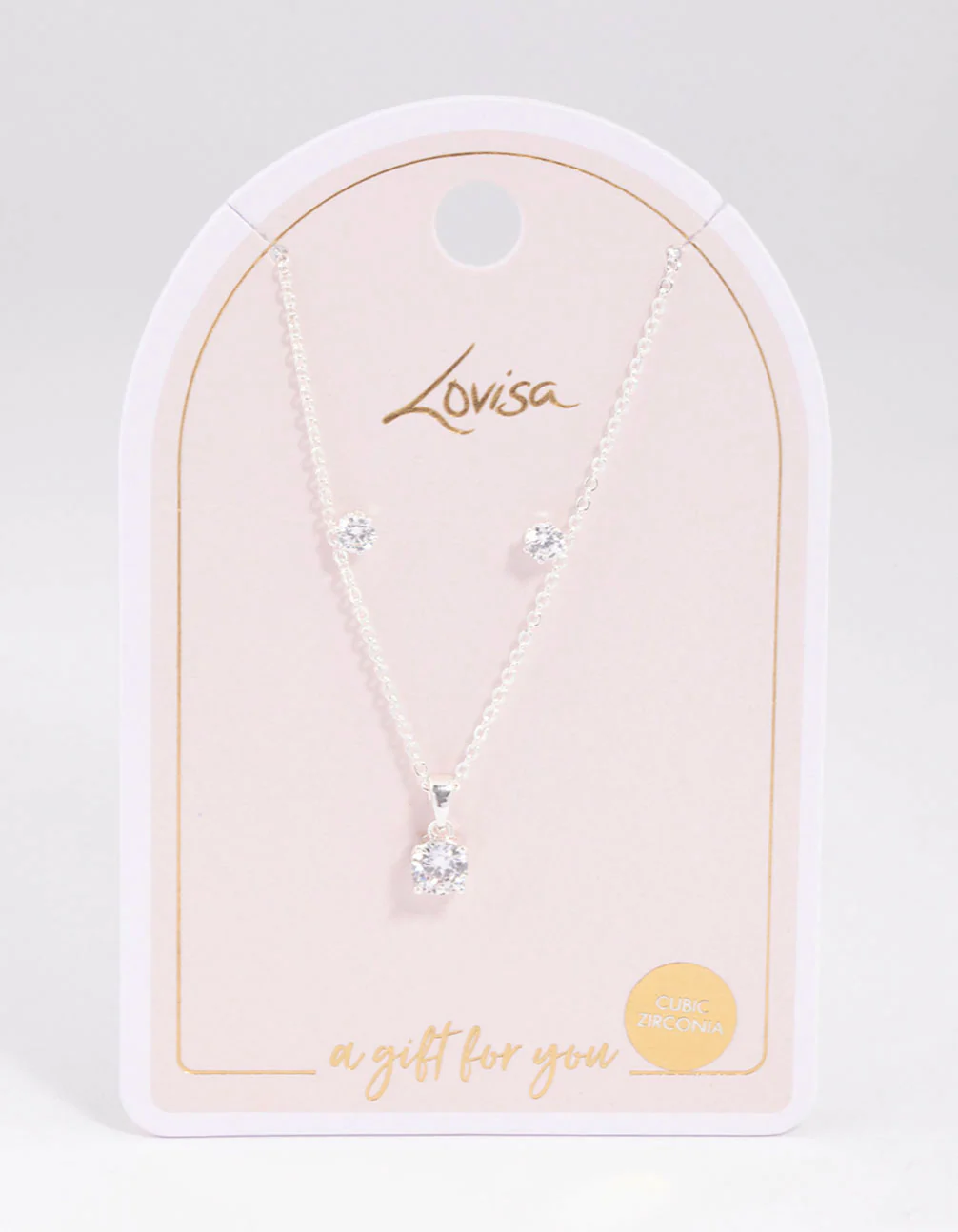 Silver Round Solitaire Necklace & Earring Set - Image 2