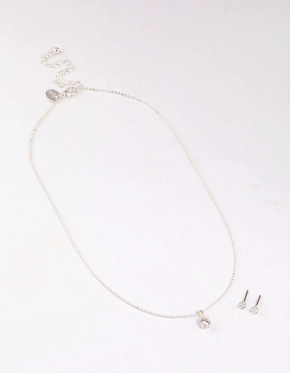 Silver Round Solitaire Necklace & Earring Set - Image 3