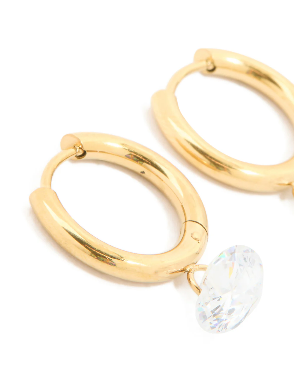 Wateproof Gold Plated Stainelss Steel Diamante Huggie Earrings - Image 4