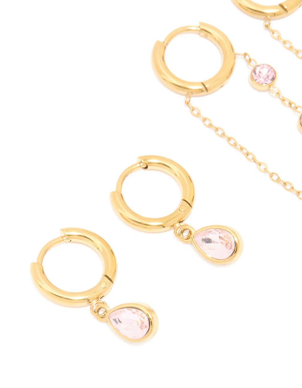 Waterproof Gold Plated Cubic Zirconia Chain Droplet Earrings 2-Pack - Image 4