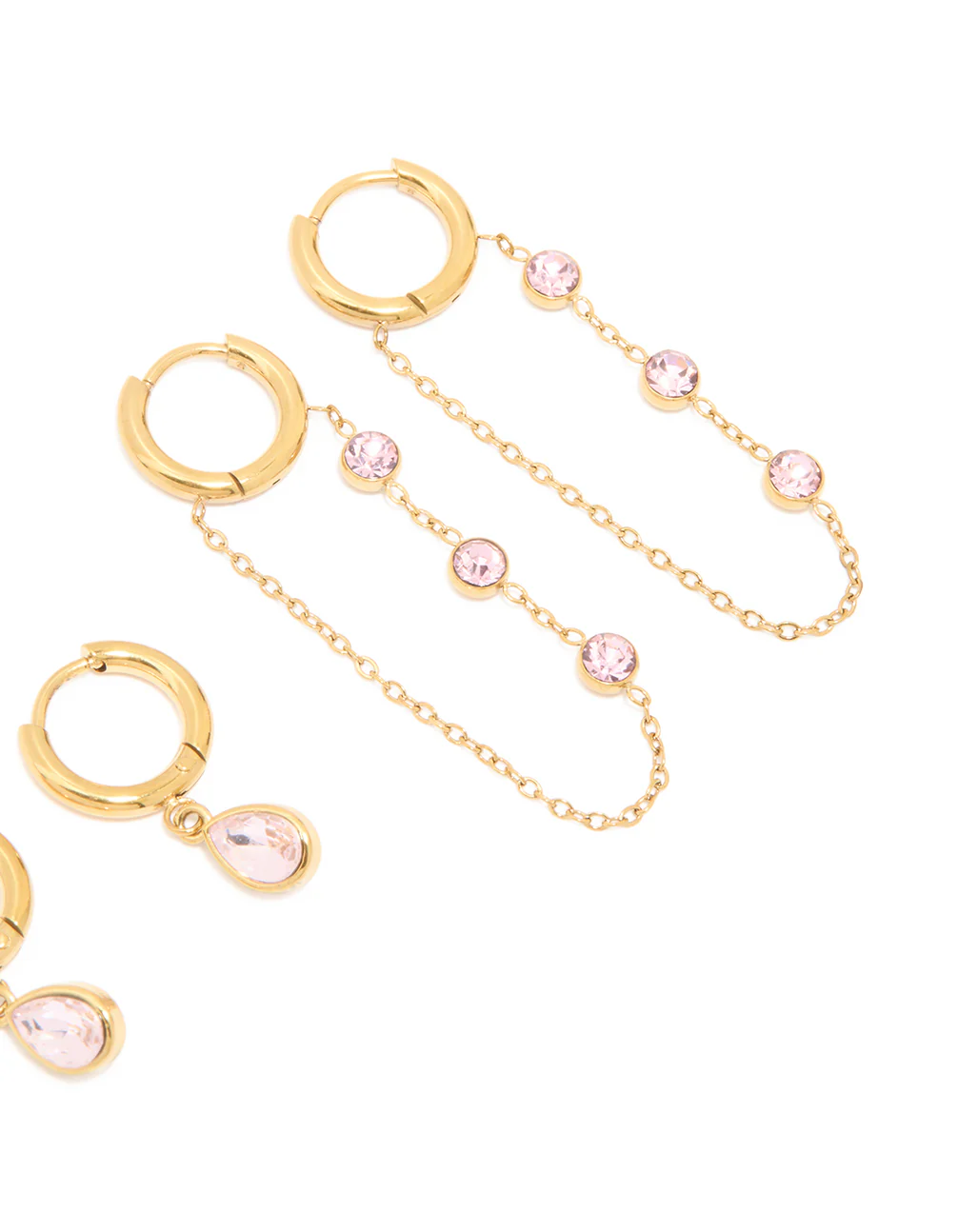 Waterproof Gold Plated Cubic Zirconia Chain Droplet Earrings 2-Pack - Image 5