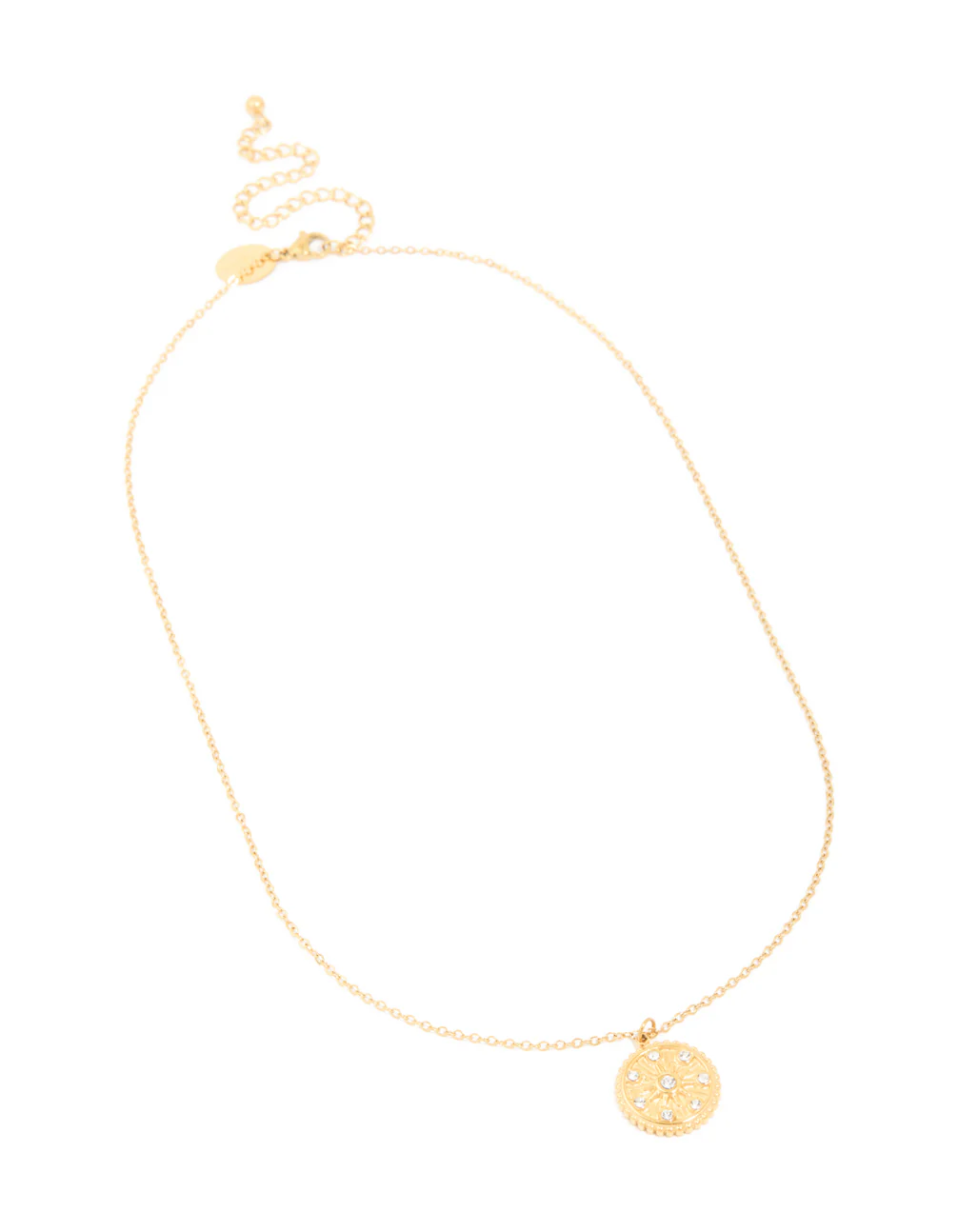 Waterproof Gold Plated Diamante Detail Sundial Pendant Necklace - Image 4