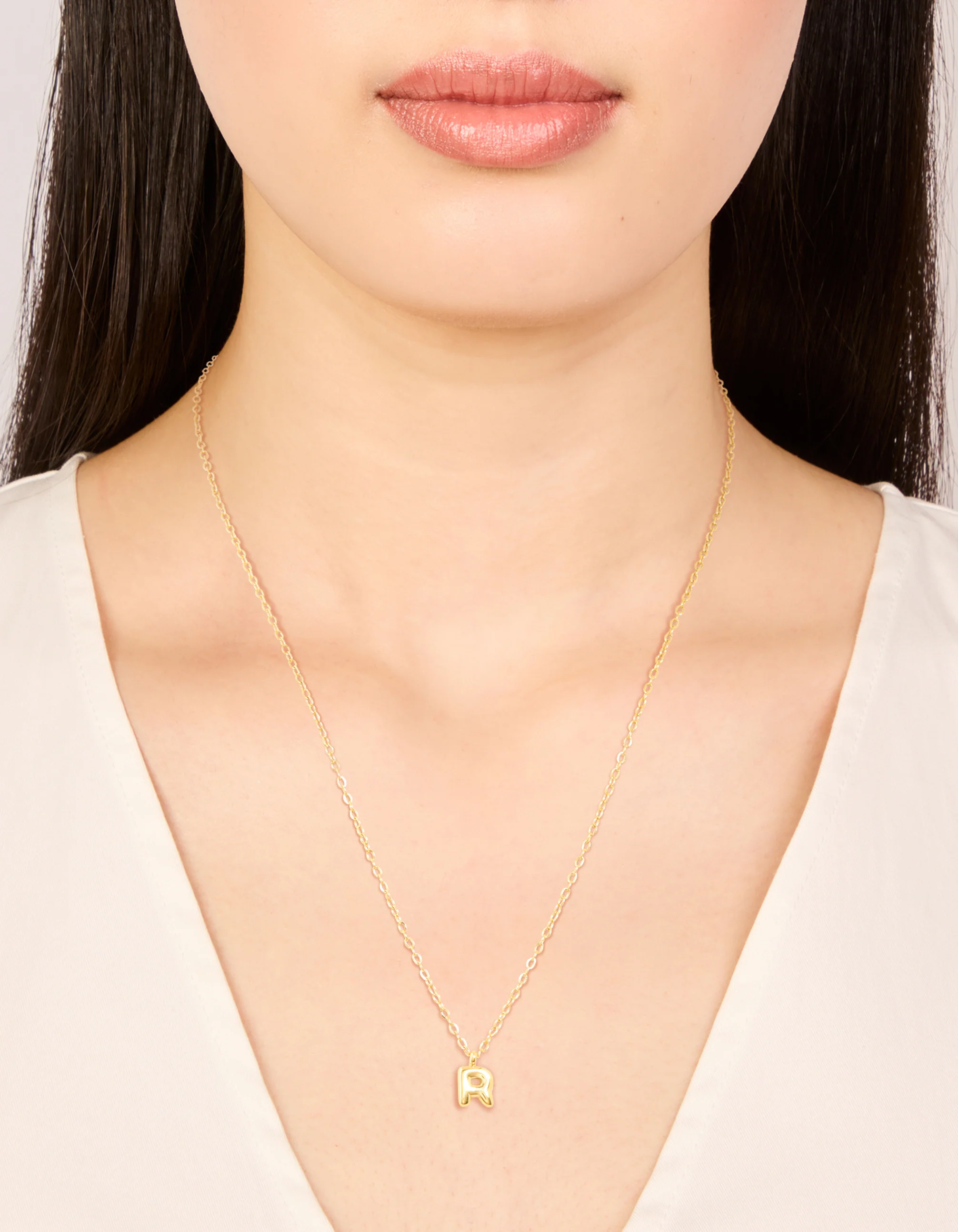 Waterproof Gold Plated Gold Plated Stainless Steel Mini Bubble Letter R Necklace - Image 2