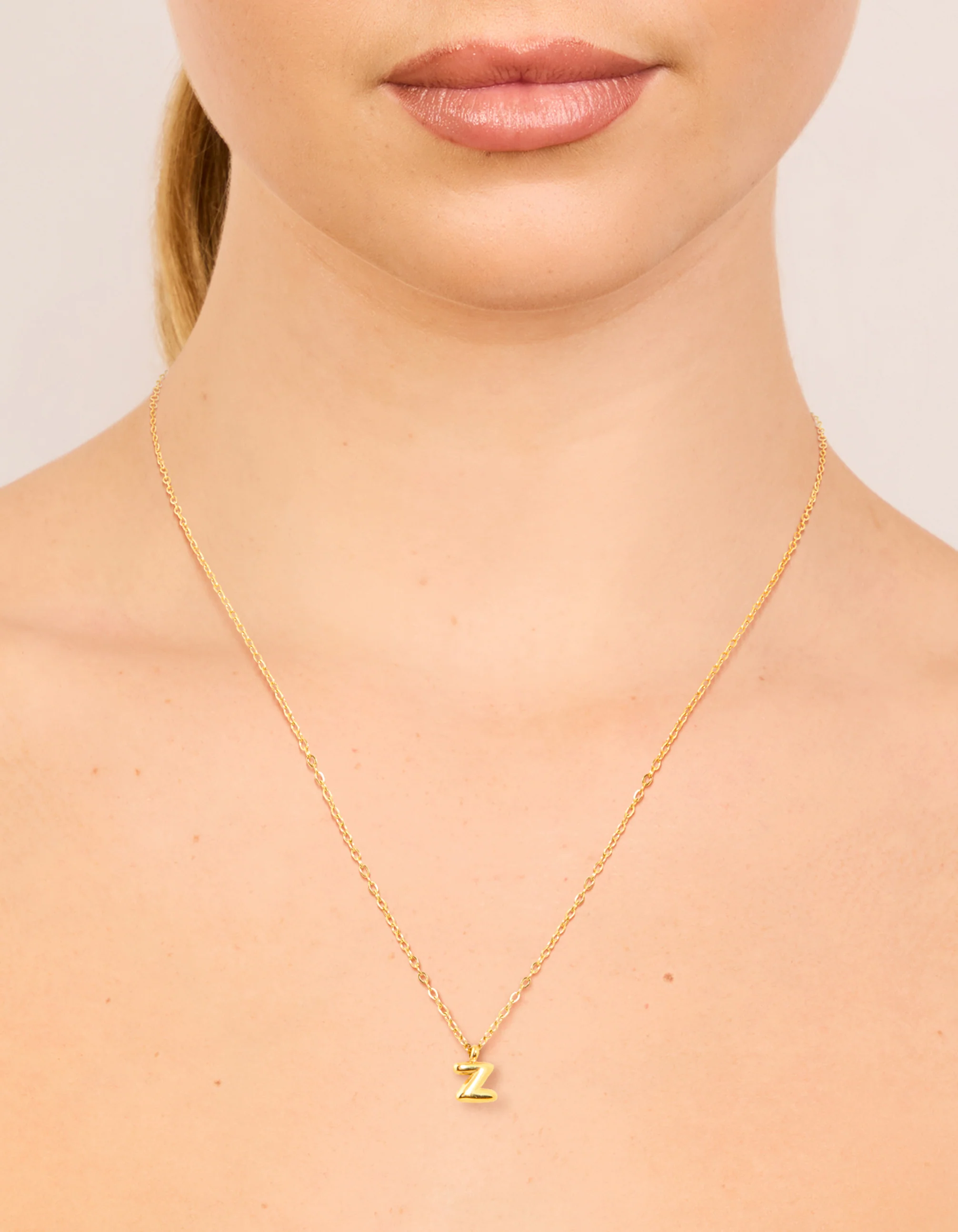 Waterproof Gold Plated Gold Plated Stainless Steel Mini Bubble Letter Z Necklace - Image 2