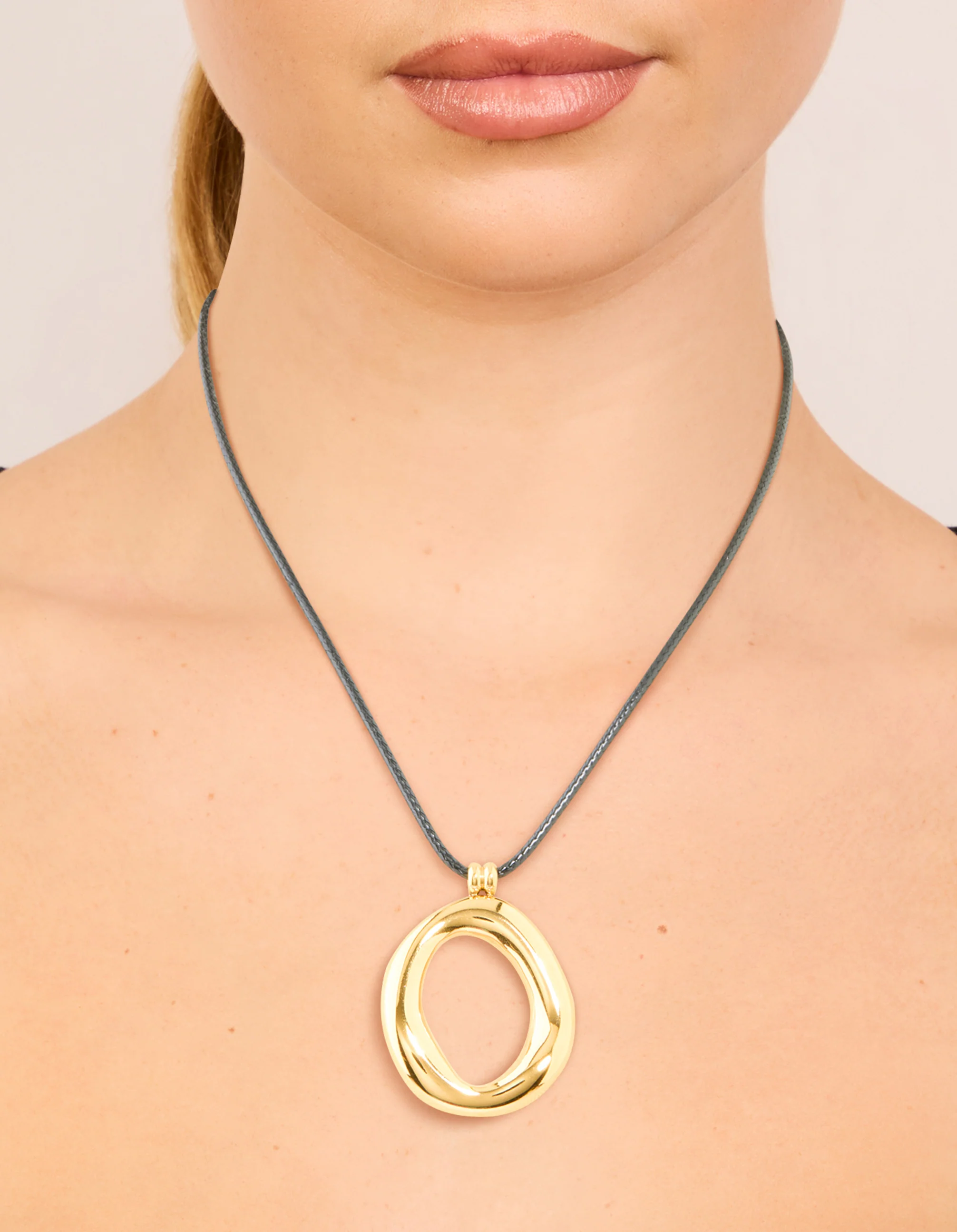 Waterproof Gold Plated Organic Open Pendant Cord Necklace - Image 2