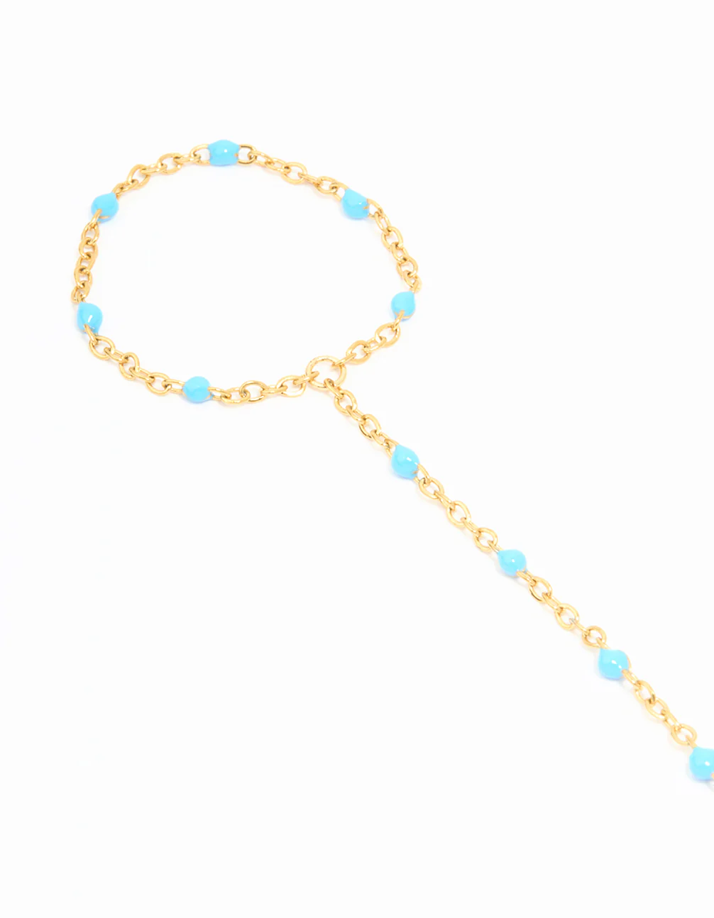 Waterproof Gold Plated Stainless Steel Blue Bead & Disc Hand Chain - Image 2