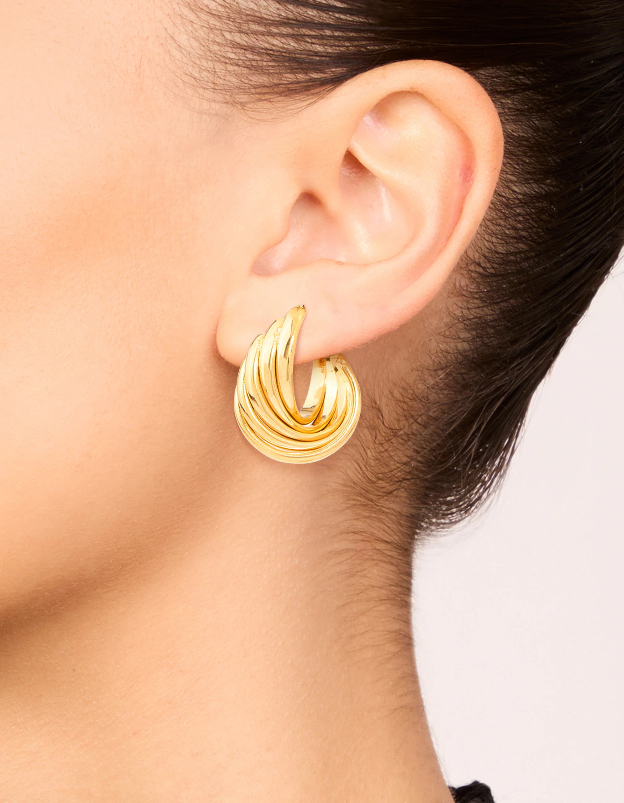 Waterproof Gold Plated Stainless Steel 4-Row Twisted Hoop Earrings - Image 4