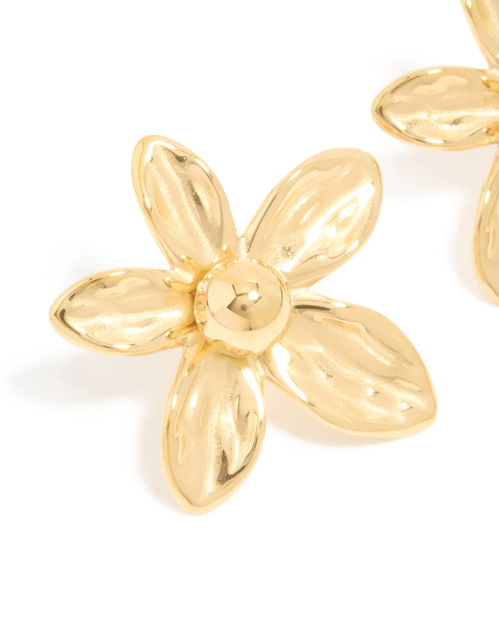 Waterproof Gold Plated Stainless Steel 5-Petal Flower Stud Earrings - Image 2