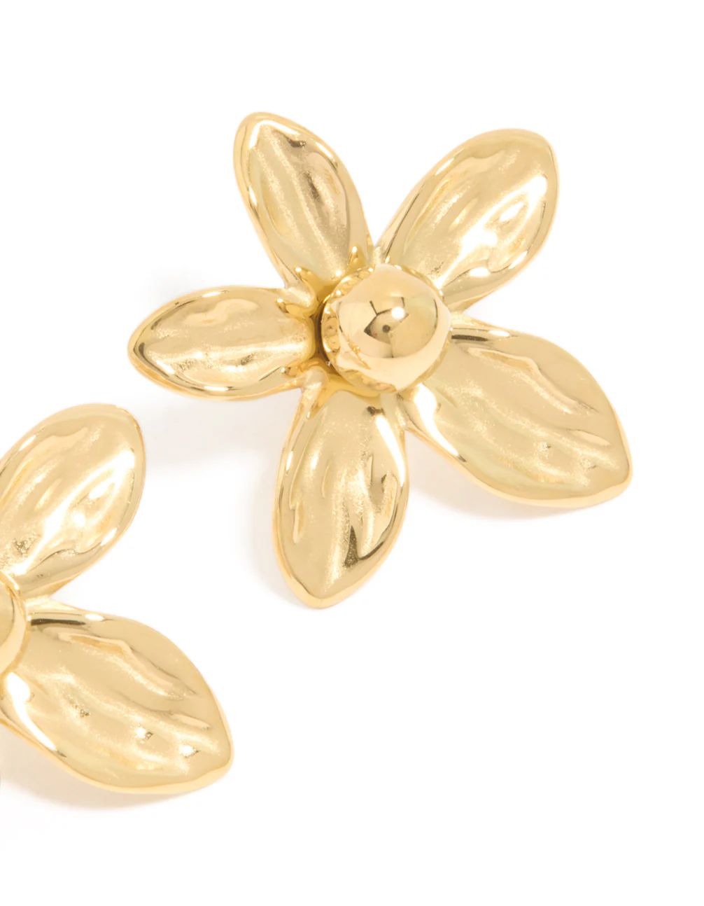 Waterproof Gold Plated Stainless Steel 5-Petal Flower Stud Earrings - Image 3