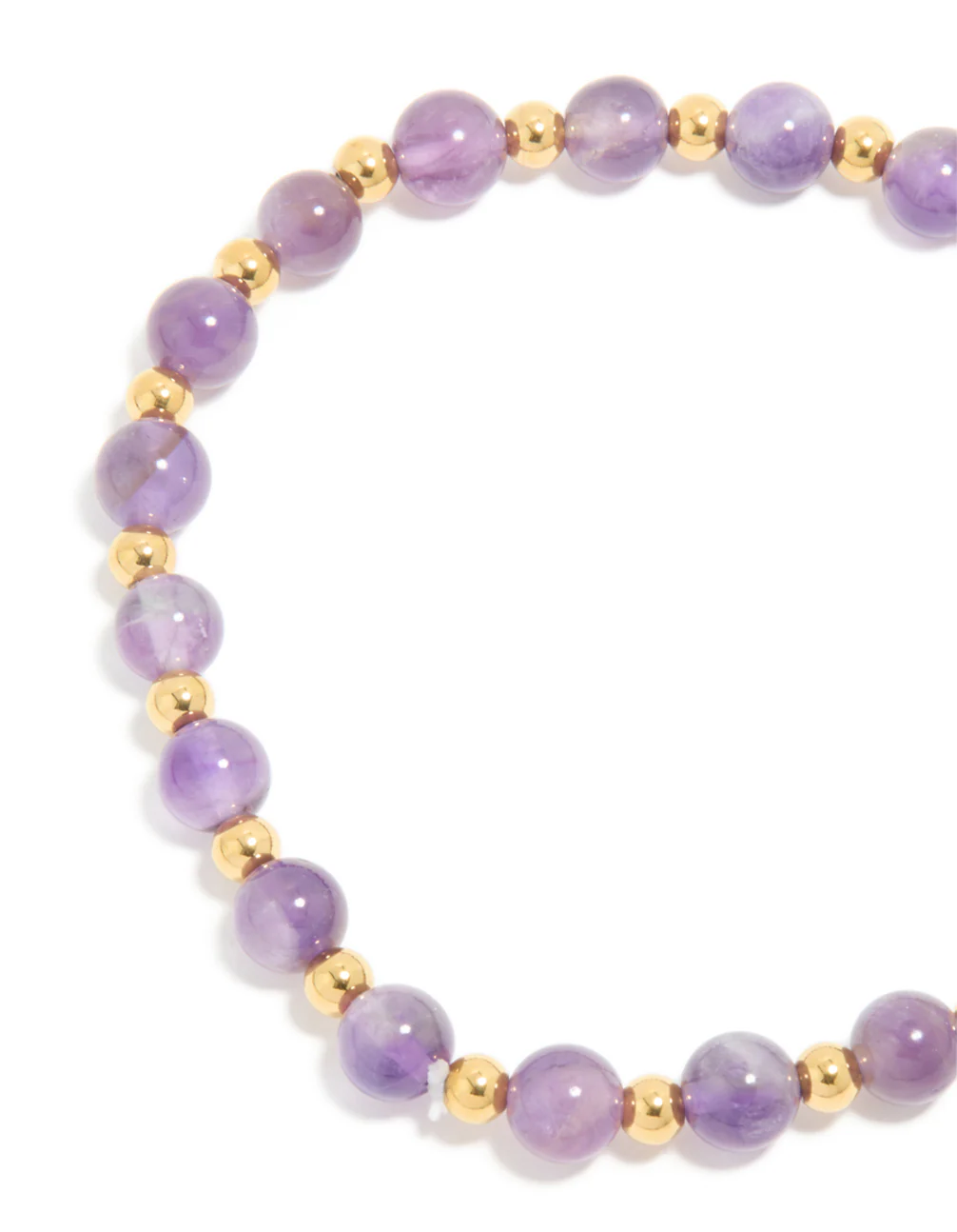 Waterproof Gold Plated Stainless Steel Amethyst Semi Precious Stone Beaded Stretch Bracelet - Image 5