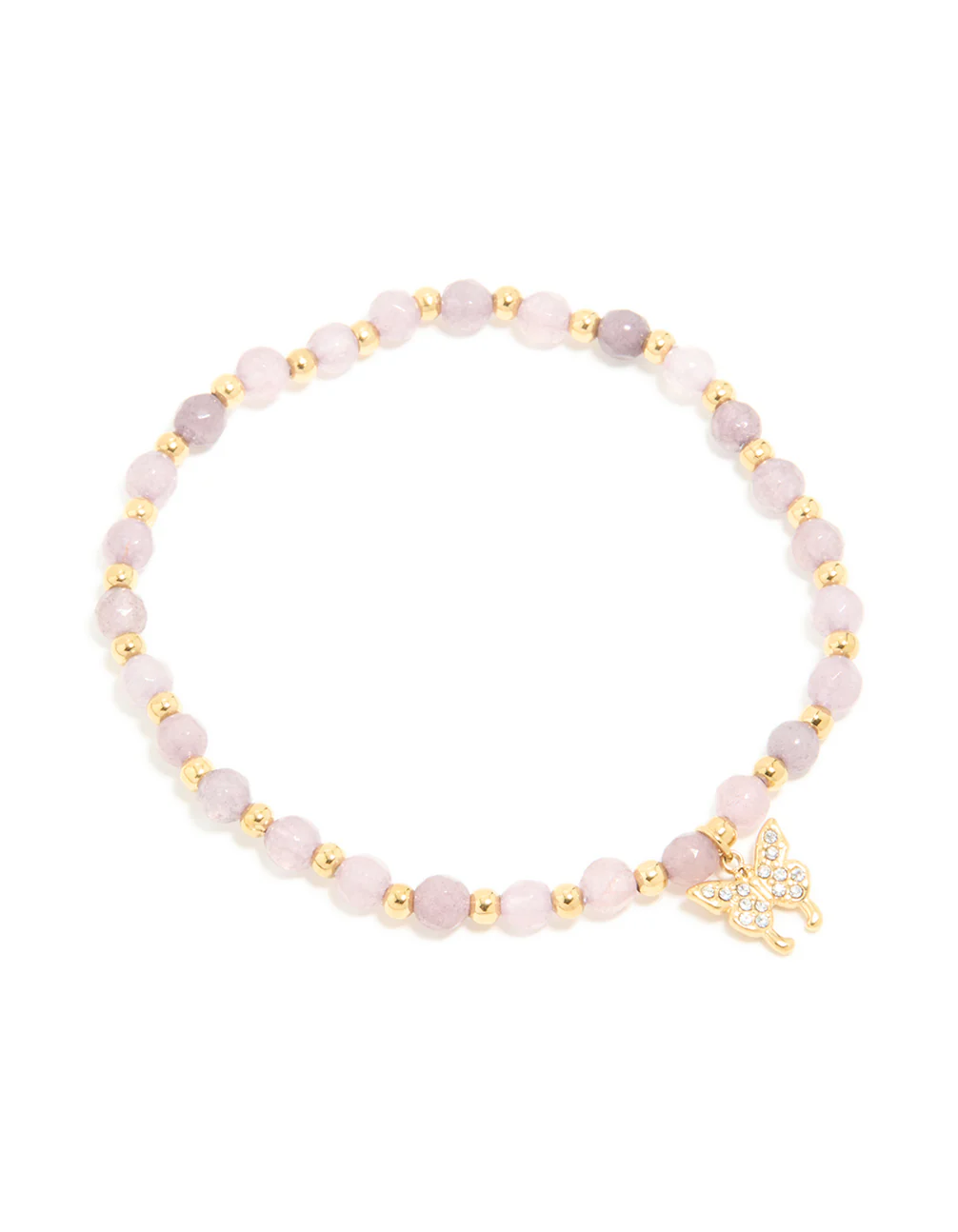 Waterproof Gold Plated Stainless Steel Amethyst Semi Precious Stone Butterfly Stretch Bracelet - Image 2