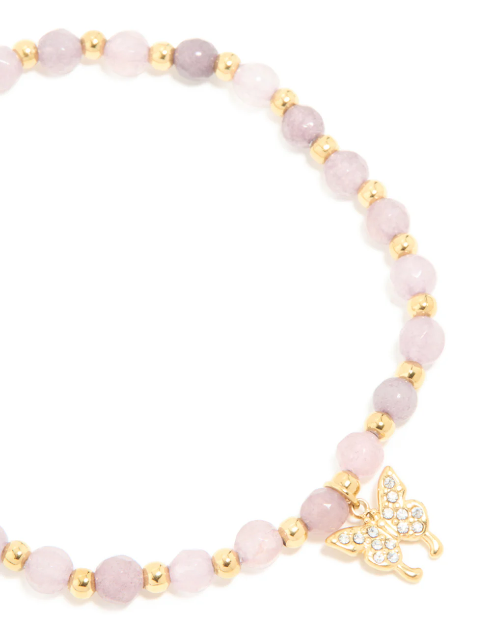 Waterproof Gold Plated Stainless Steel Amethyst Semi Precious Stone Butterfly Stretch Bracelet - Image 4