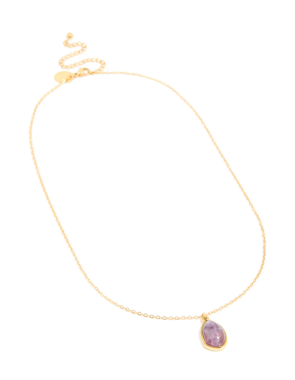 Waterproof Gold Plated Stainless Steel Amethyst Semi Precious Stone Pendant Necklace - Image 2