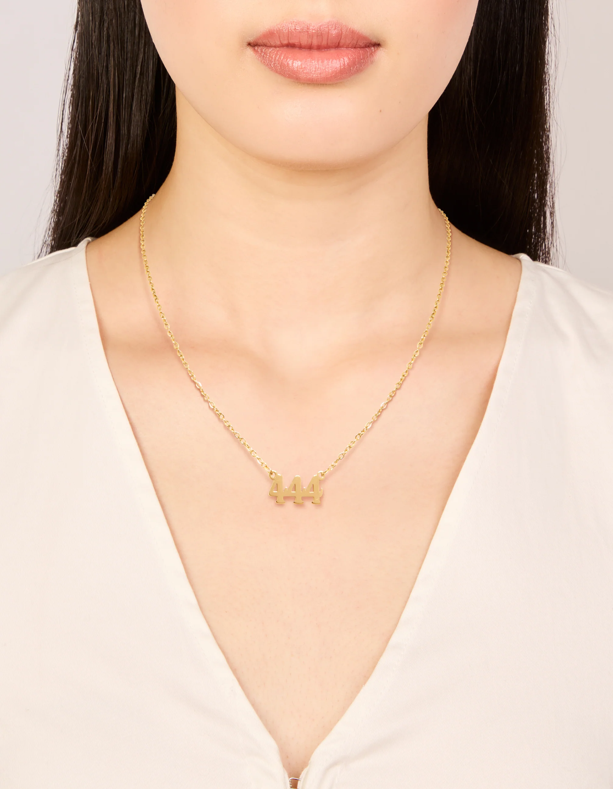 Waterproof Gold Plated Stainless Steel Angel Number 444 Necklace - Image 2