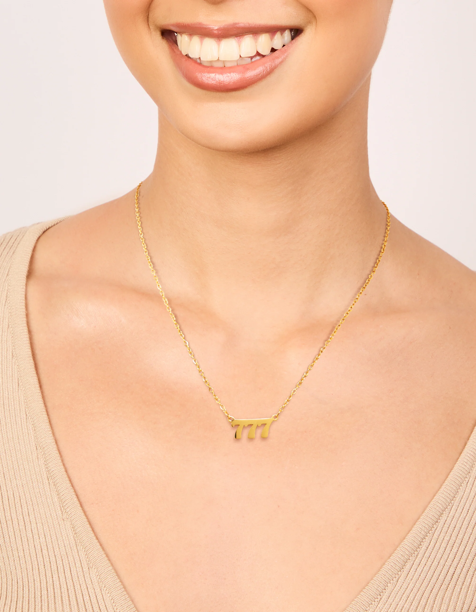 Waterproof Gold Plated Stainless Steel Angel Number 777 Necklace - Image 2