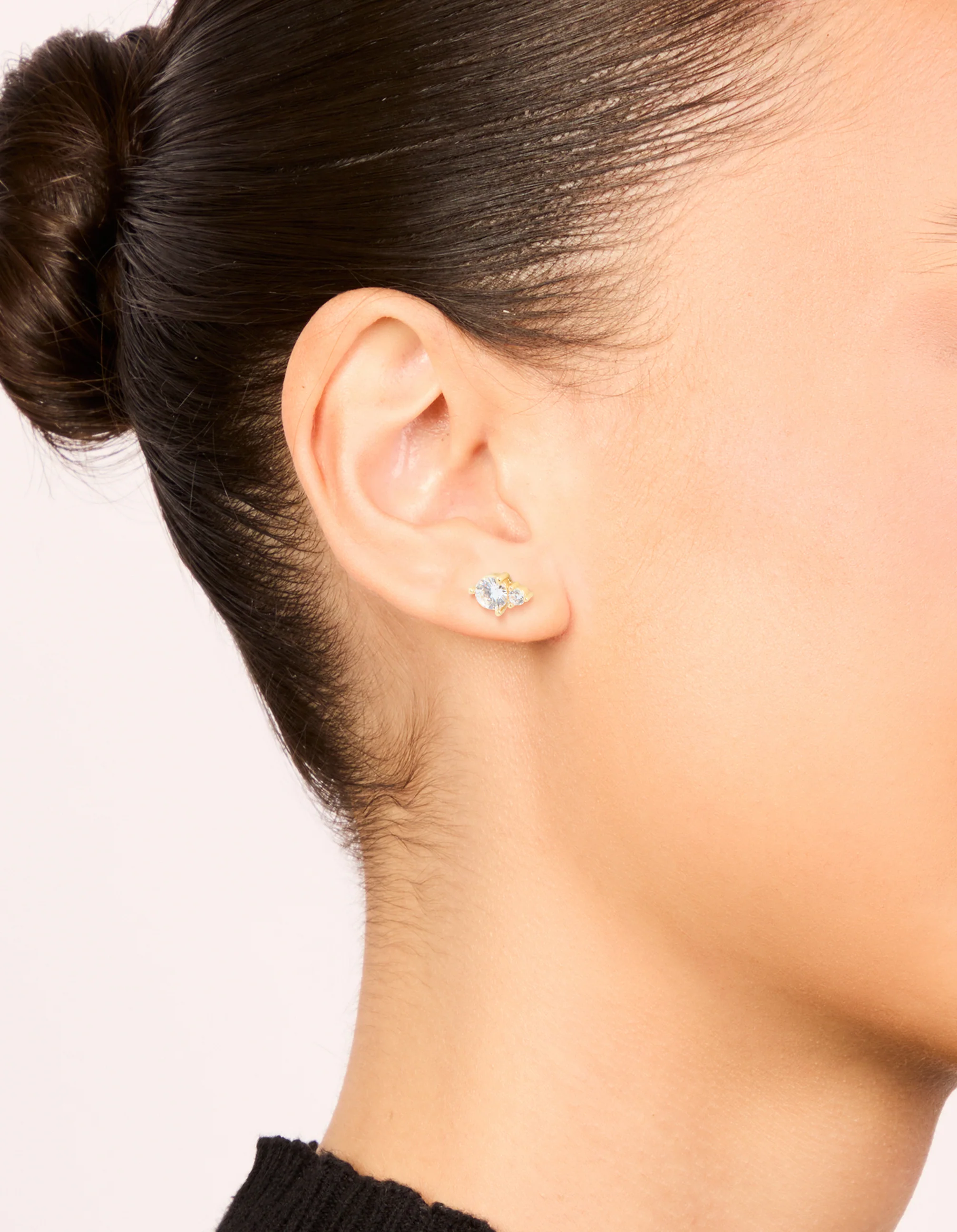 Waterproof Gold Plated Stainless Steel April Cubic Zirconia Duo Stud Earrings - Image 2