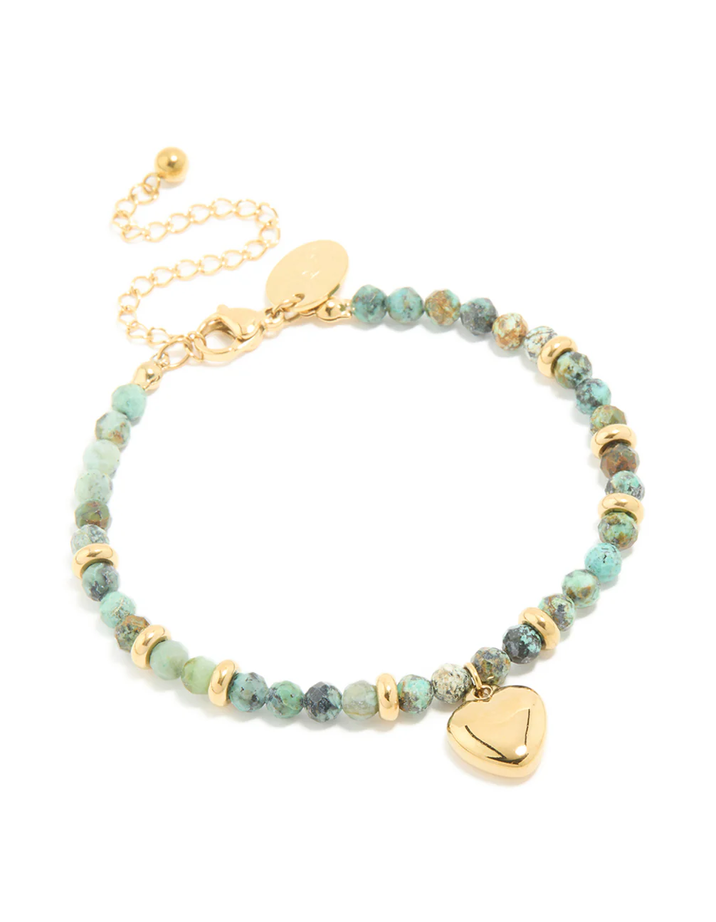 Waterproof Gold Plated Stainless Steel Aqua Semi Precious Stone Chunky Heart Bracelet - Image 2