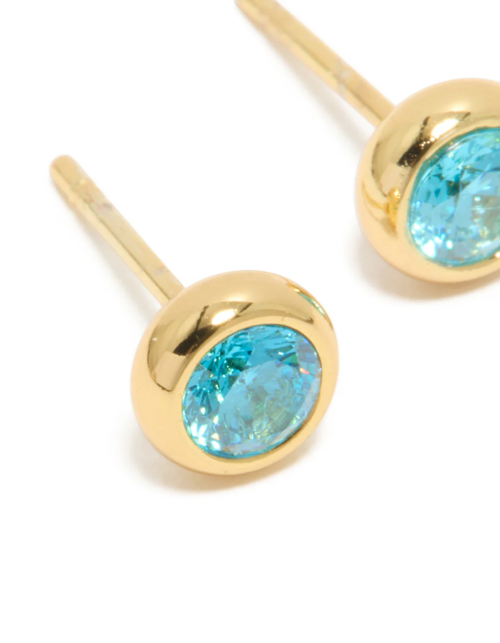 Waterproof Gold Plated Stainless Steel Aquamarine Cubic Zirconia March Birthstone Bezel Set Stud Earrings - Image 4