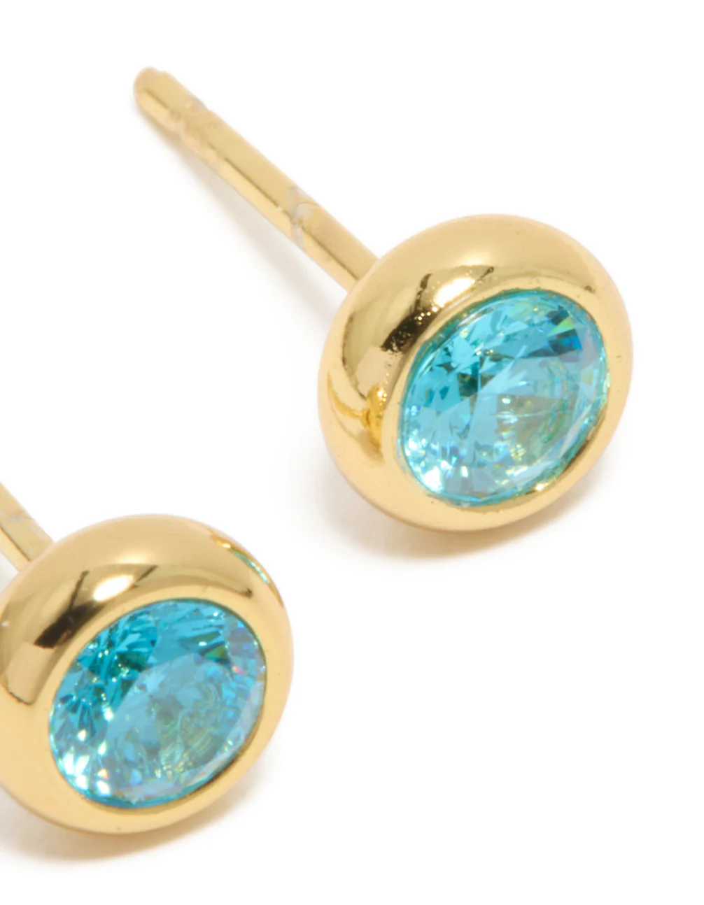Waterproof Gold Plated Stainless Steel Aquamarine Cubic Zirconia March Birthstone Bezel Set Stud Earrings - Image 5
