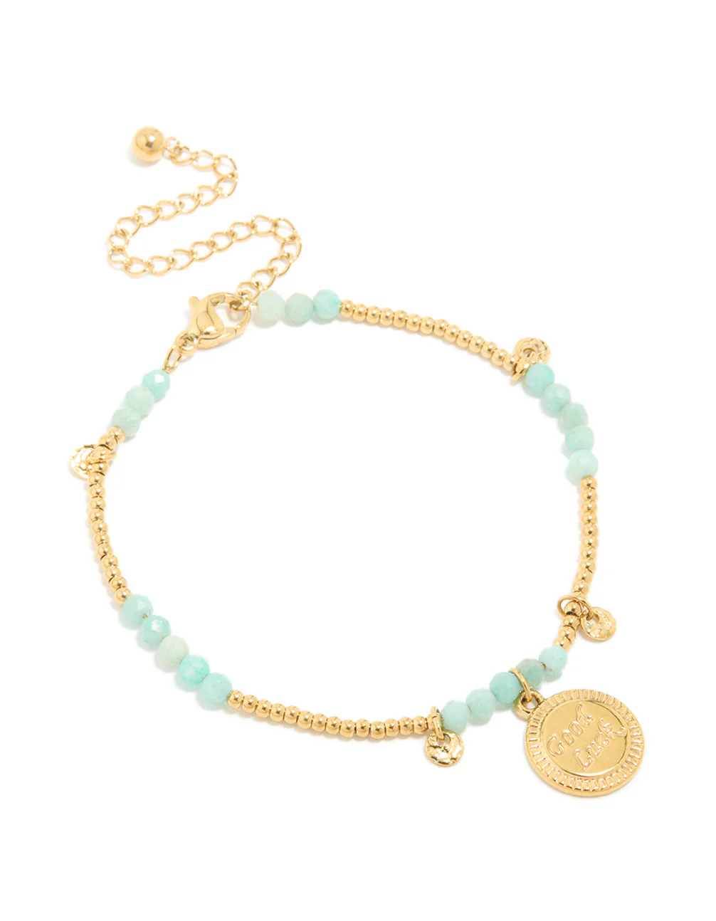 Waterproof Gold Plated Stainless Steel Aquamarine Semi Precious Lucky Bracelet - Image 2