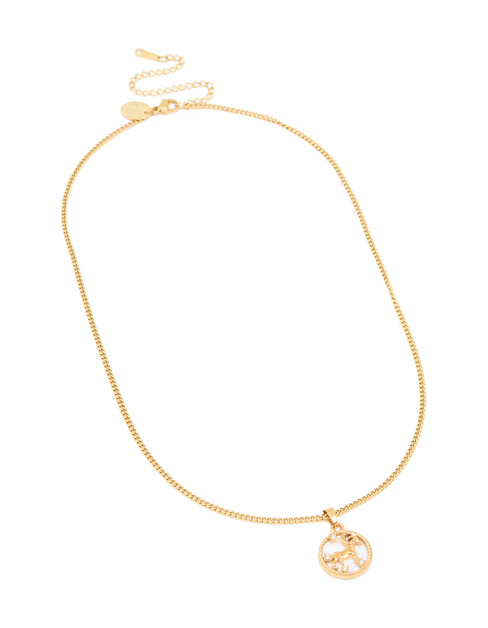 Waterproof Gold Plated Stainless Steel Aries Circle Zodiac Sign Necklace - Image 4