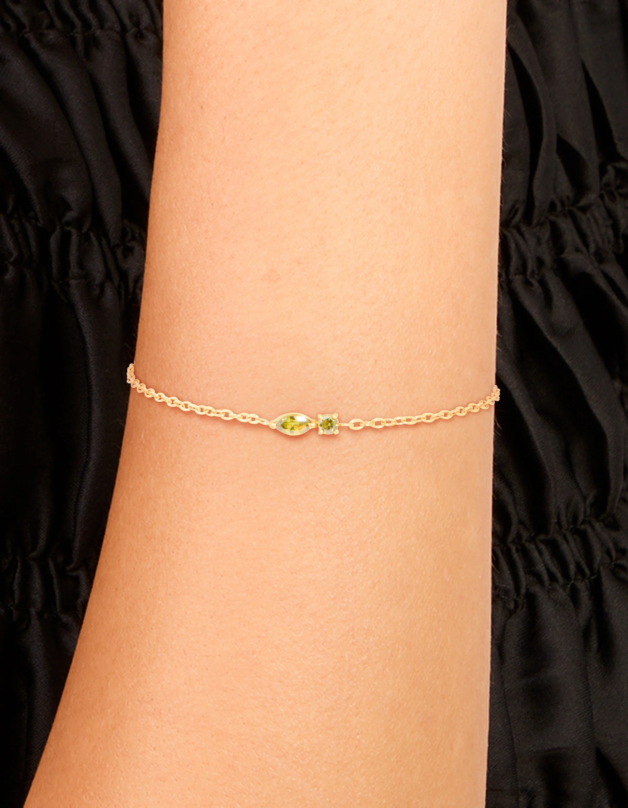 Waterproof Gold Plated Stainless Steel August Light Green Cubic Zirconia Birthstone Bracelet - Image 2