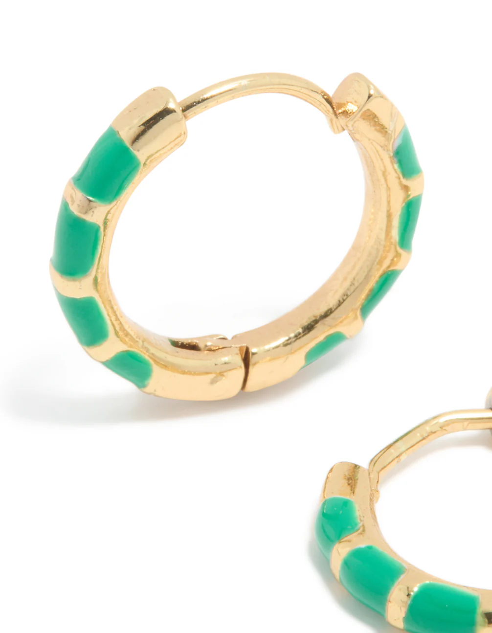 Waterproof Gold Plated Stainless Steel Bamboo Green Enamel Huggie Earrings - Image 4