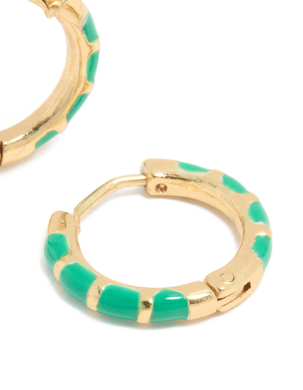 Waterproof Gold Plated Stainless Steel Bamboo Green Enamel Huggie Earrings - Image 5