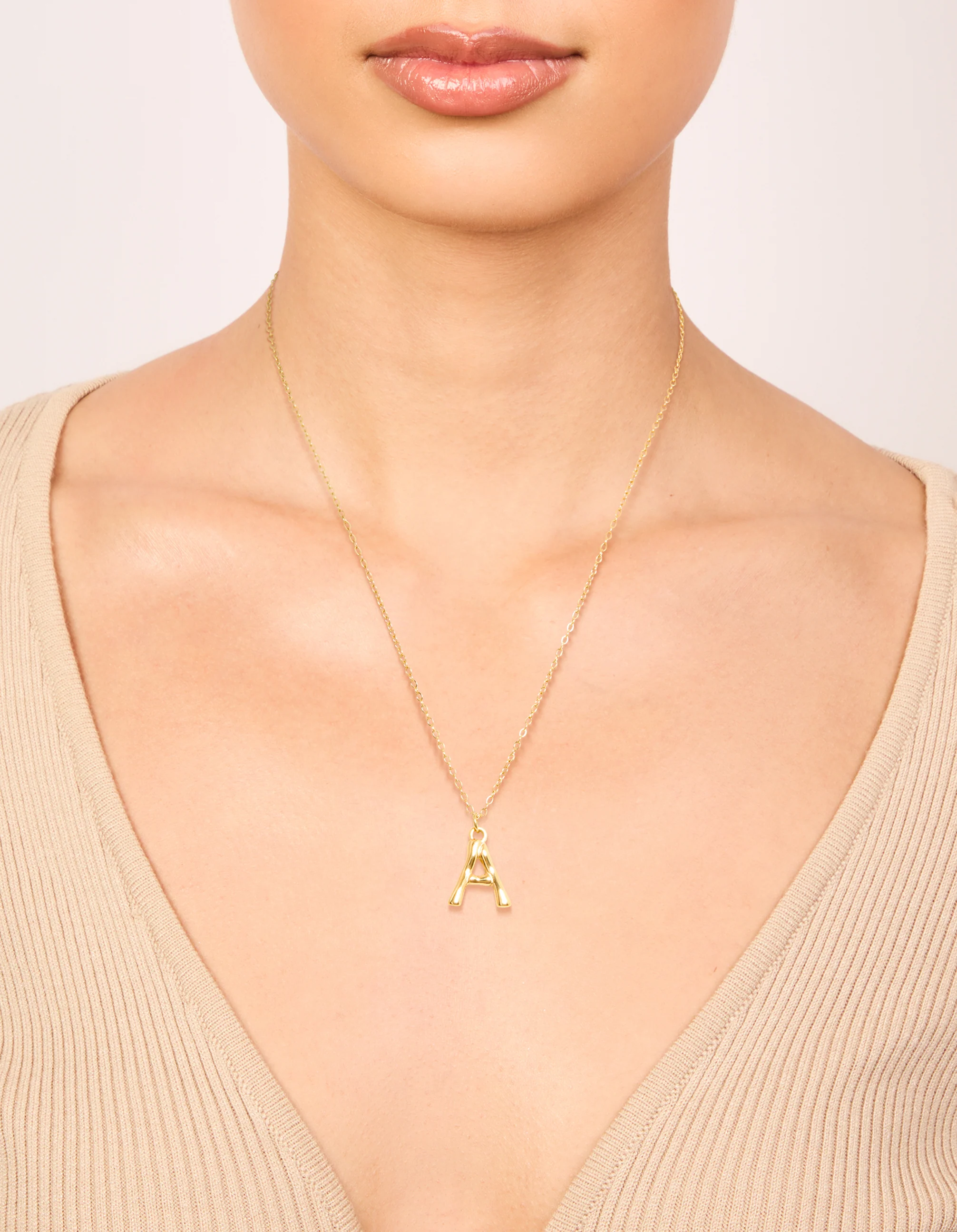Waterproof Gold Plated Stainless Steel Bamboo Letter A Necklace - Image 2