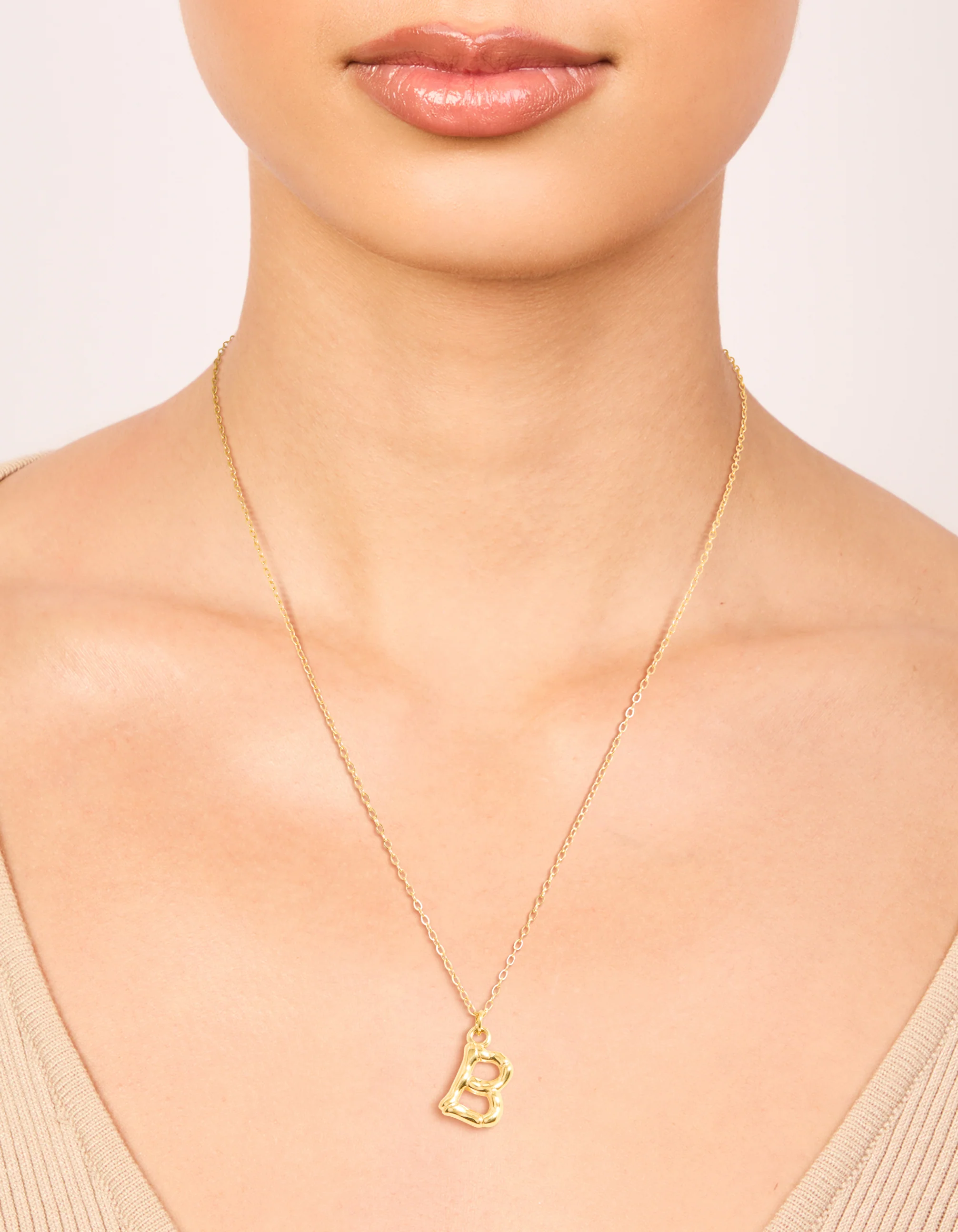 Waterproof Gold Plated Stainless Steel Bamboo Letter B Necklace - Image 2