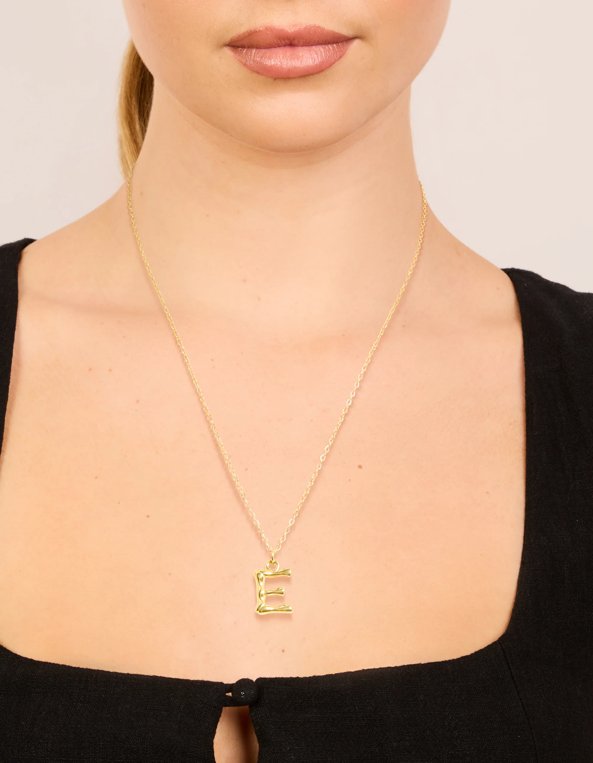 Waterproof Gold Plated Stainless Steel Bamboo Letter E Necklace - Image 2