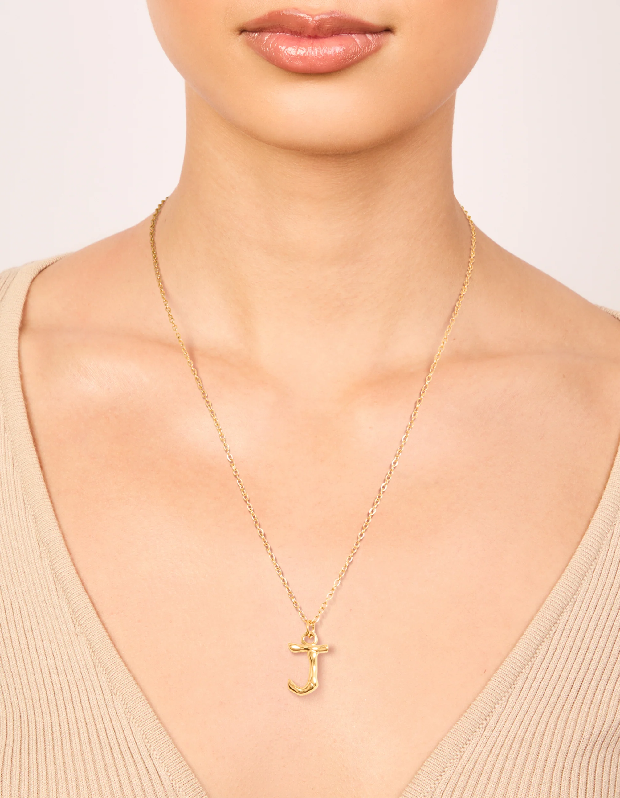 Waterproof Gold Plated Stainless Steel Bamboo Letter J Necklace - Image 2