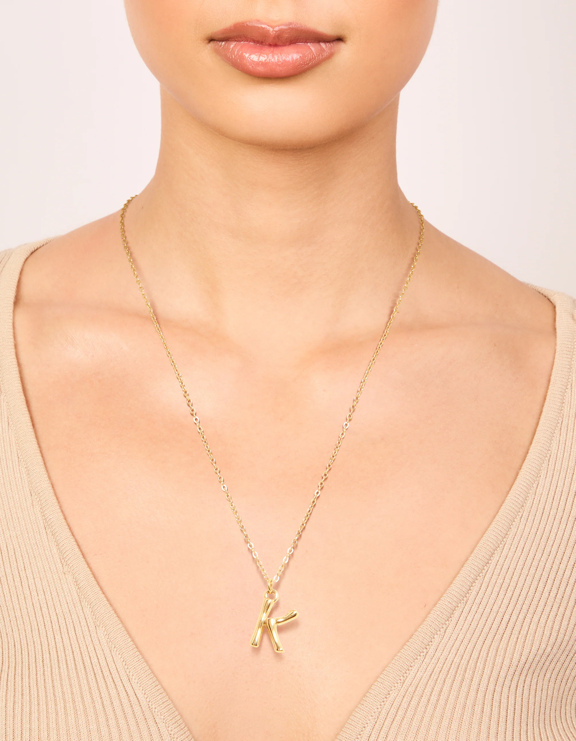 Waterproof Gold Plated Stainless Steel Bamboo Letter K Necklace - Image 2